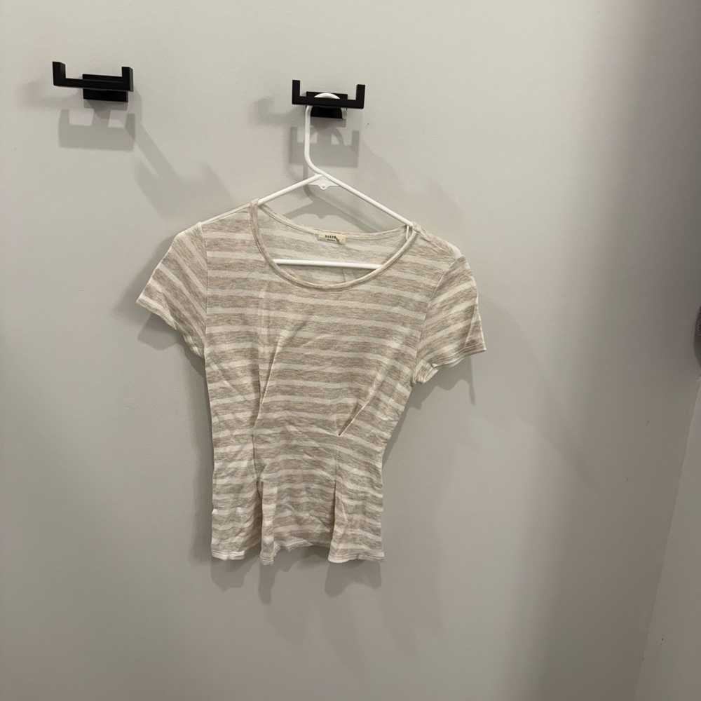 Harper Cream and White Striped Short Sleeve Top